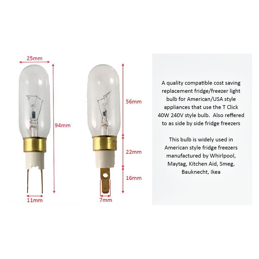 4 x American Style T Click 40W 240V Fridge Freezer Bulb Lamp