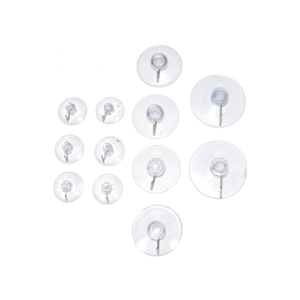 12 Piece Transparent Wall / Tile Home and Office Suction Cup Hook Set