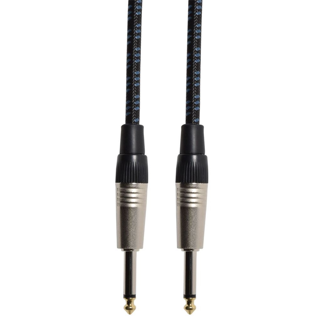 Classic Retro Braided Guitar Leads 6.3mm Mono Jack Plug - 6.3mm Mono Jack Plug - Black/Blue