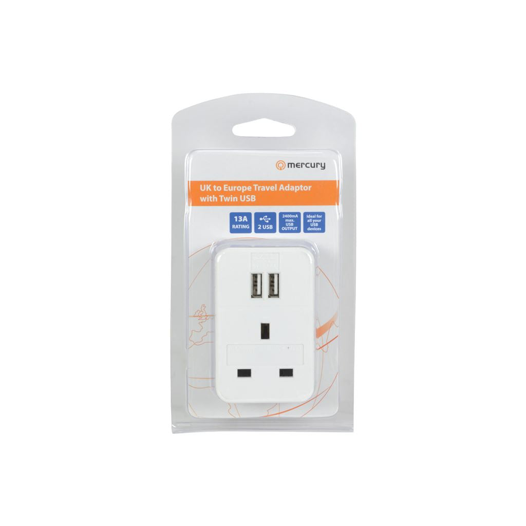 UK to Europe Travel Adaptor with Twin USB