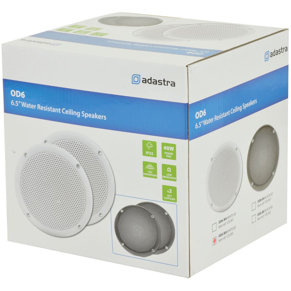 OD Series Water Resistant Speakers - 0D6-W8 speaker, 16.5cm (6.5"), 100W max, 8 ohms, White - OD6-W8