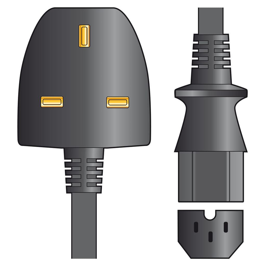 Mains Power Leads UK Plug - Hot IEC Plug 10A - 1.0m