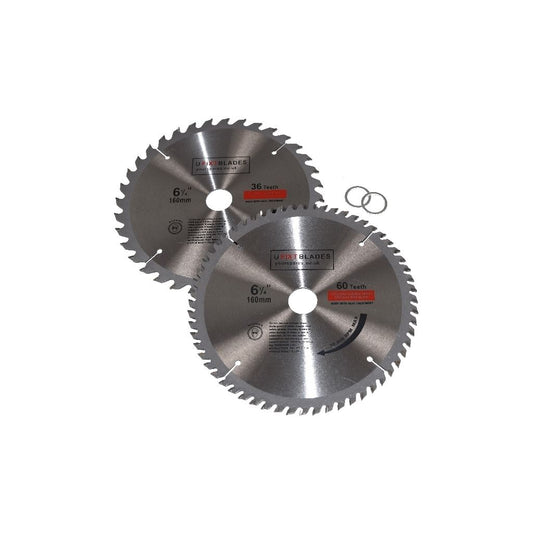 Circular Saw Blades 160mm x 20mm TCT Tungsten Carbide Teeth 36 and 60 Tooth Twin Pack