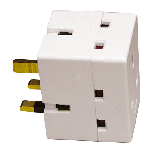 White 3 Way 13A Adaptor.  Blister