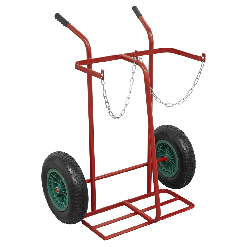 Welding Bottle Trolley with Pneumatic Tyres - 2 Bottle