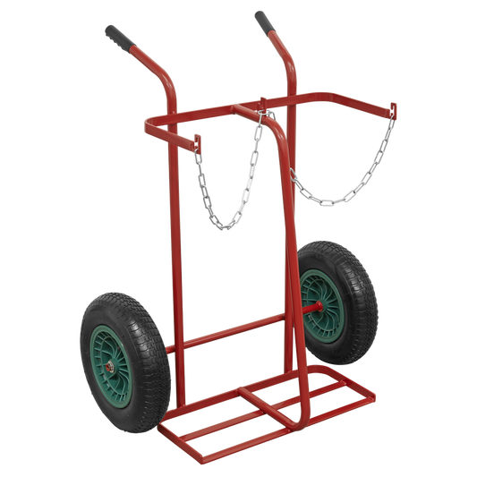 Welding Bottle Trolley with Pneumatic Tyres - 2 Bottle