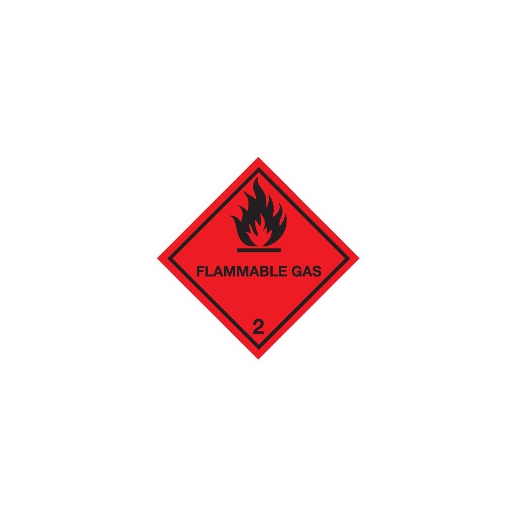 Class 2 Flammable Gas Warning Diamond - Self Adhesive Vinyl - 100mm x 100mm