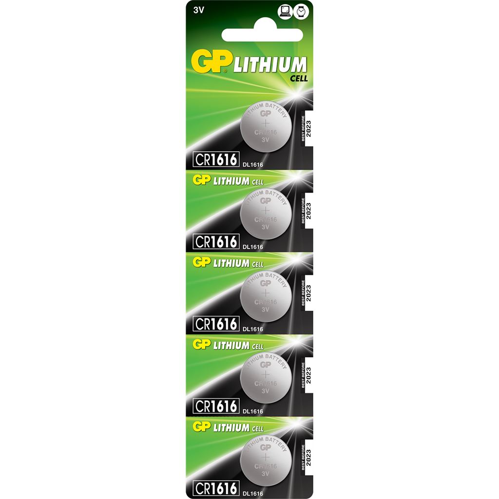 Lithium Button Cells - CR1616, 3V, 55mAh, 1.6x16.0mm&#216;, 5pc/card