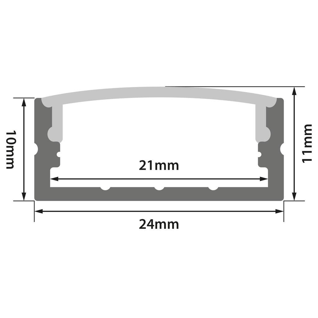 Aluminium LED Tape Profile Wide Crown Black - Blk 1m