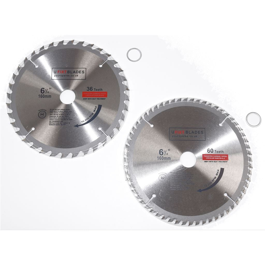 Circular Saw Blades 160mm x 20mm TCT Tungsten Carbide Teeth 36 and 60 Tooth Twin Pack