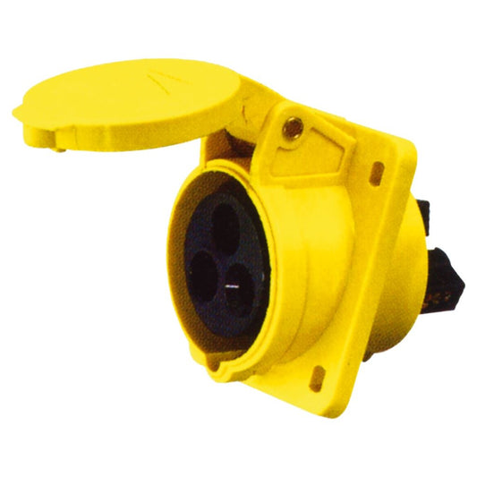 110 V Yellow 16 A 3 Contact High Current Angled Outlet Panel Mount