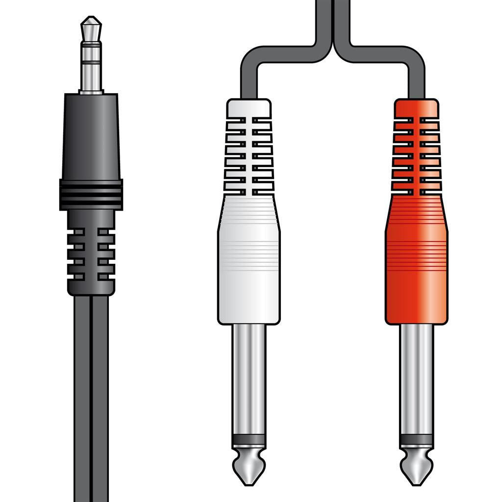 3.5mm Stereo Plug to 2 x 6.3mm Mono Plugs Lead - 1.2m