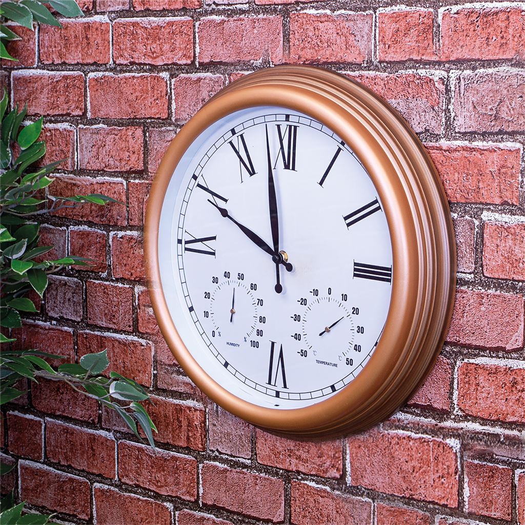 Garden Vintage Design 15" Outdoor and Indoor Clock with Thermometer and Hygrometer