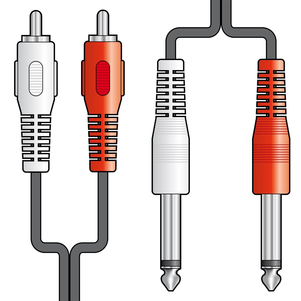 2 x RCA Plugs to 2 x 6.3mm Mono Plugs Leads - 1.2m