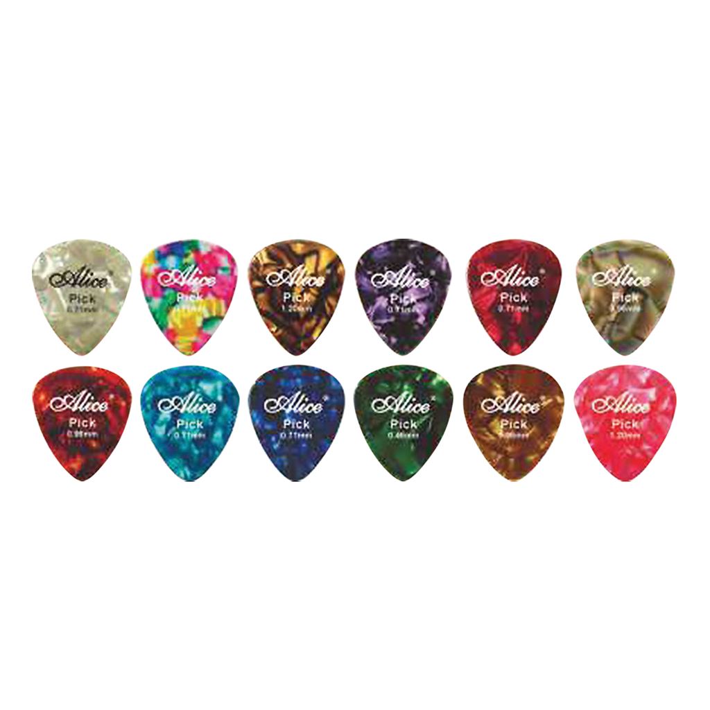 12 Assorted Colour (3 Designs) Celluloid Guitar Picks