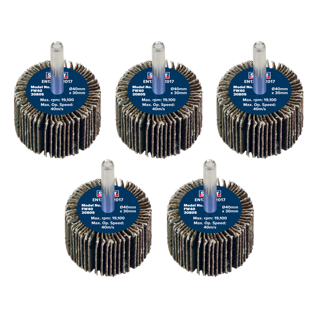 Flap Wheel &#216;40 x 30mm 80Grit &#216;6mm Shaft - Pack of 5
