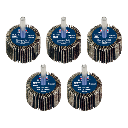 Flap Wheel &#216;40 x 30mm 80Grit &#216;6mm Shaft - Pack of 5