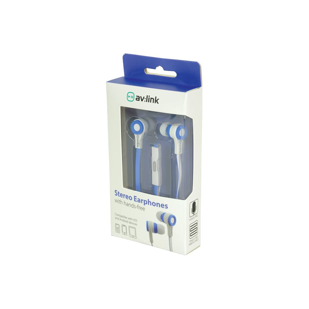 Rubberised Stereo Earphones with Hands-free - w/Mic Blue & White