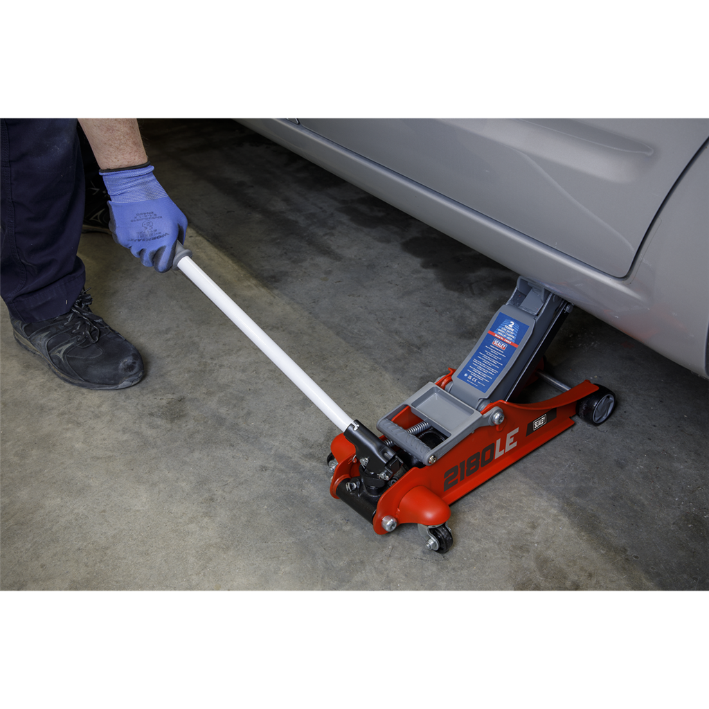 180&#176; Handle Trolley Jack 2 Tonne Low Profile Short Chassis - Red