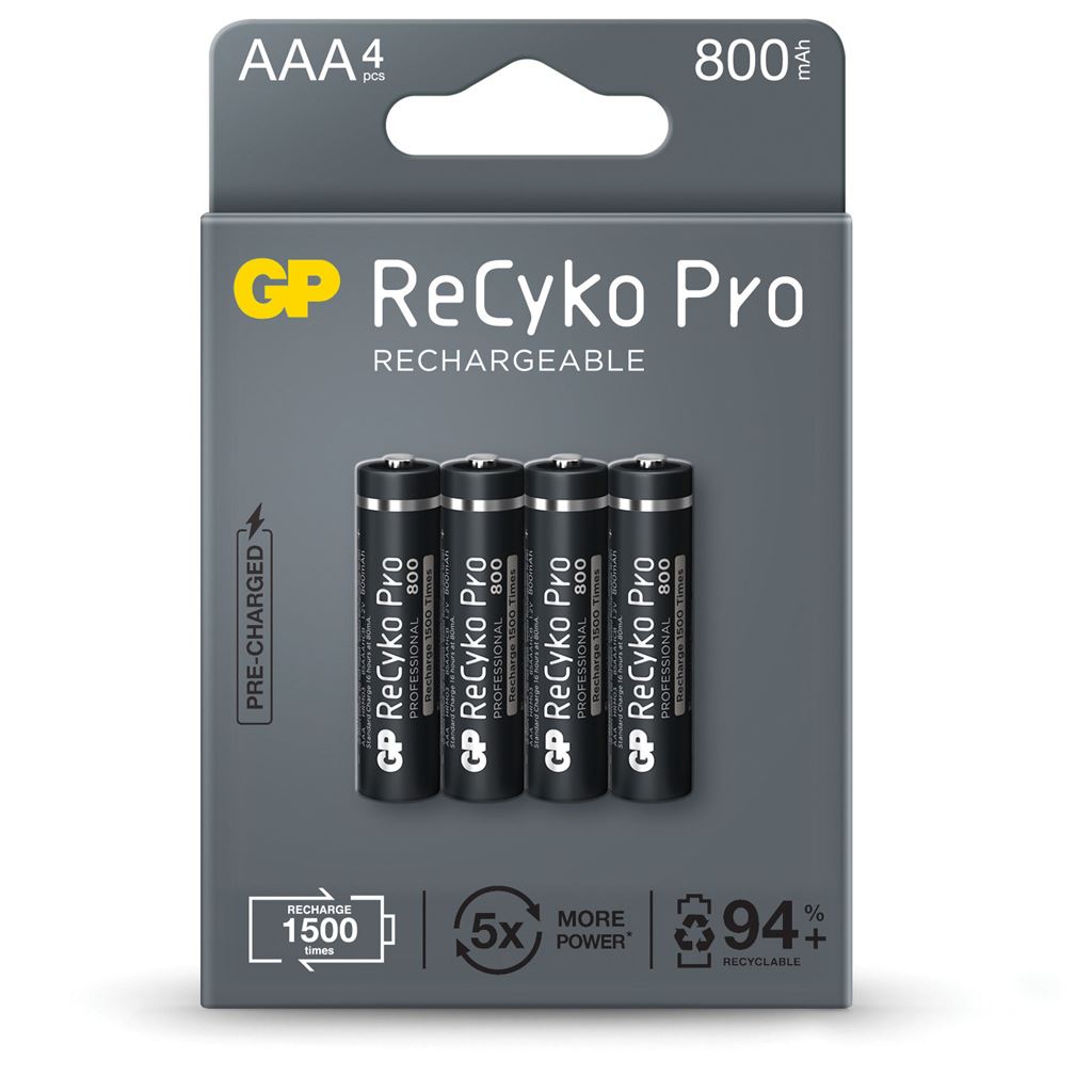 GP Recyko+ Pro NiMH Rechargeable Batteries - AAA (Card of 4)