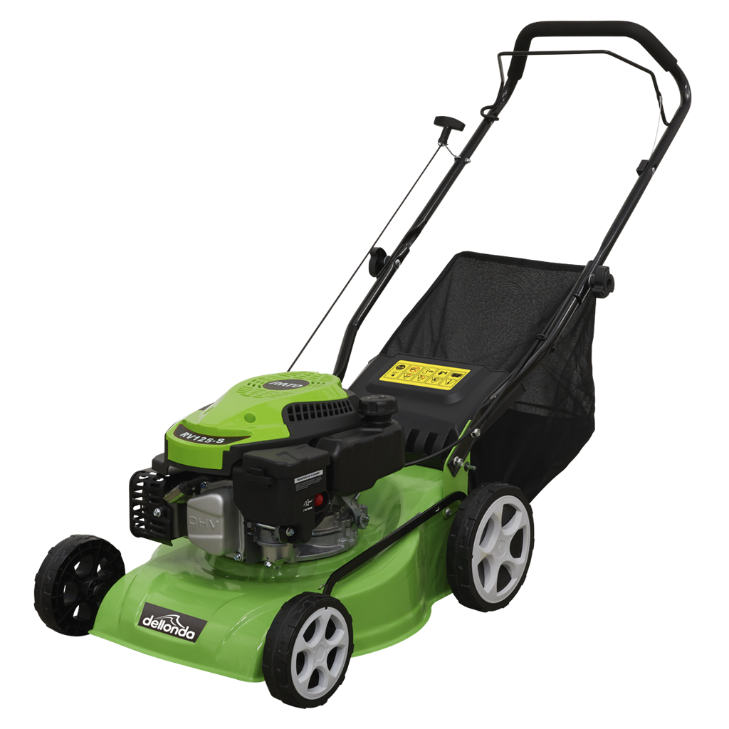 Dellonda Hand-Propelled Petrol Lawnmower Grass Cutter, 132cc 16"/40cm 4-Stroke - DG100