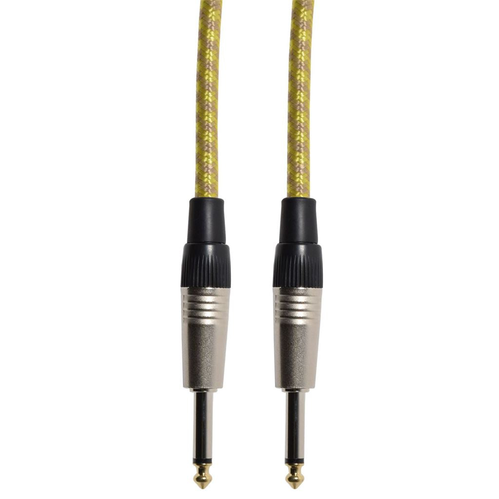 Classic Retro Braided Guitar Leads 6.3mm Mono Jack Plug - 6.3mm Mono Jack Plug - Grey/Gold