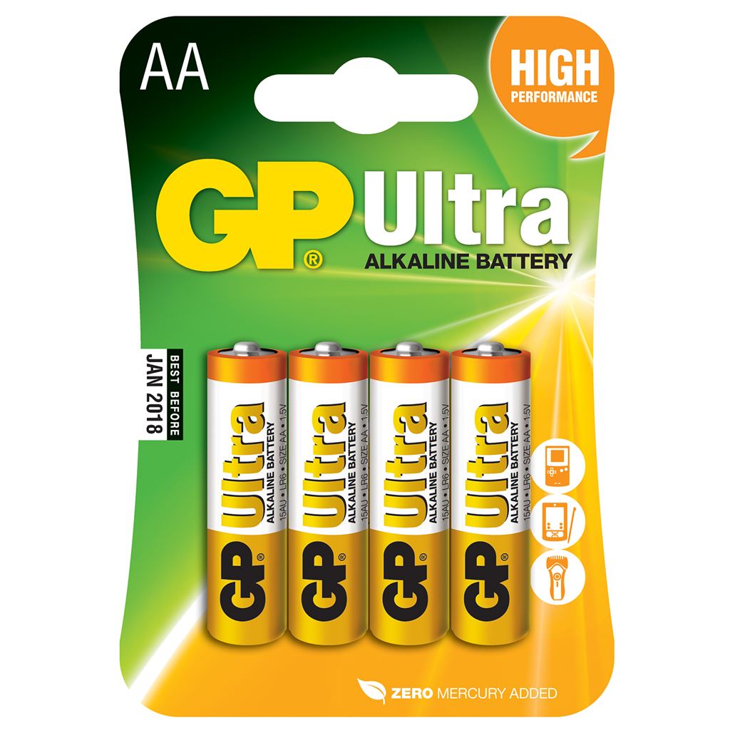 GP Ultra Alkaline Batteries - batteries, AA, 1.5V, packed 4 /blister