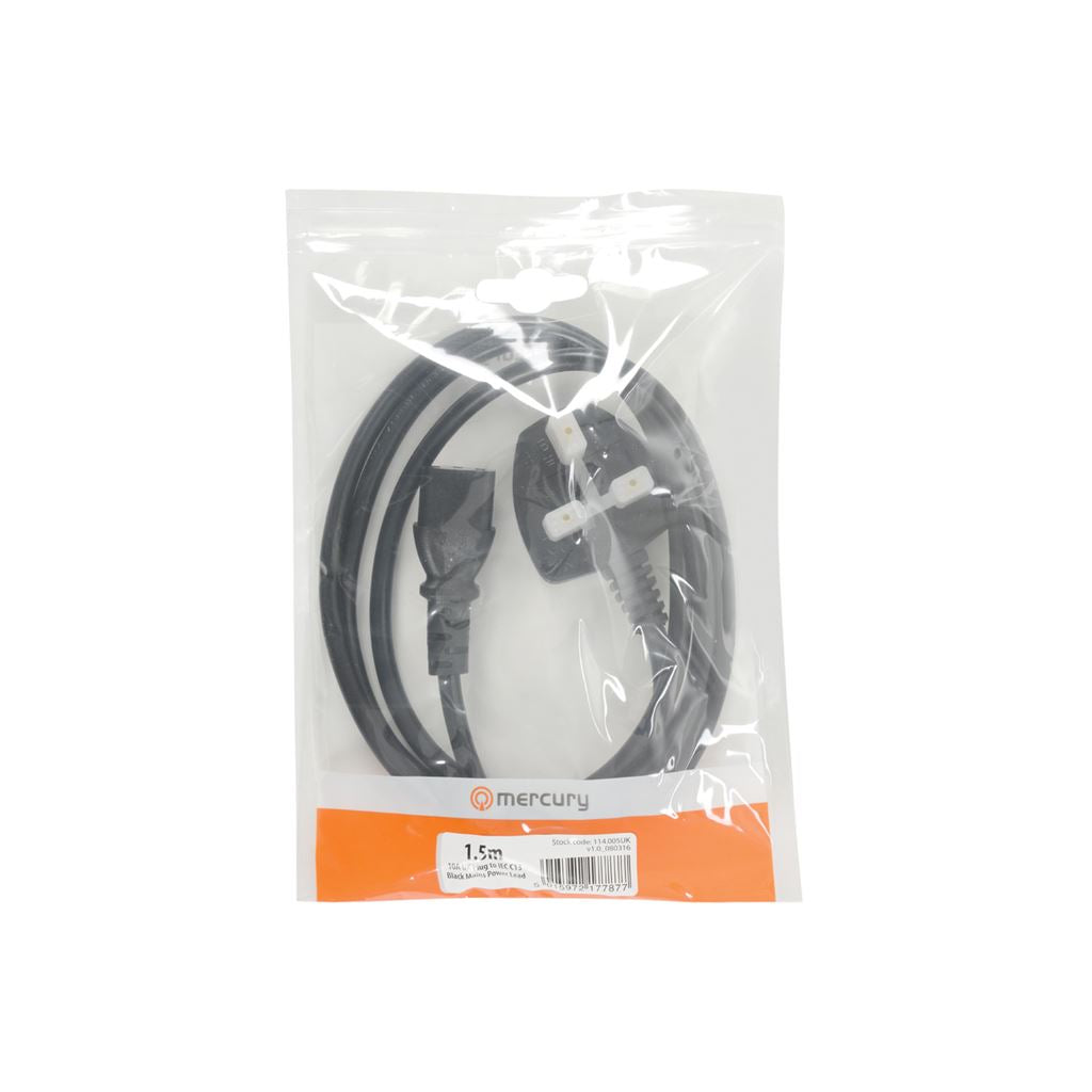 Mains Power Leads UK - IEC 10A - Plug Black 1.5m