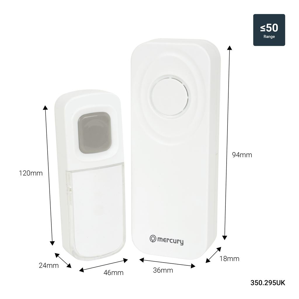 Wireless Waterproof Doorbell with Portable Chime - White - DB295-WHT