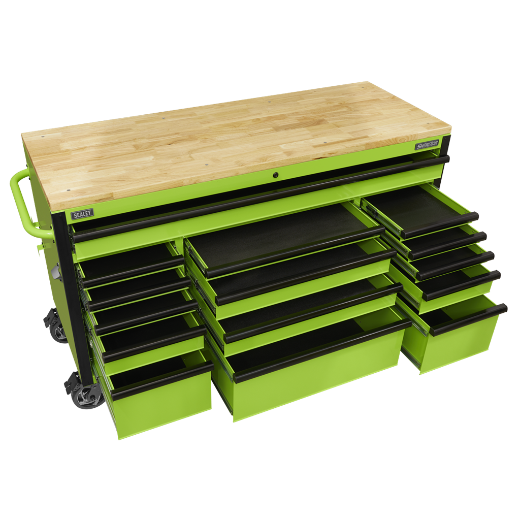 15 Drawer Mobile Trolley with Wooden Worktop 1549mm