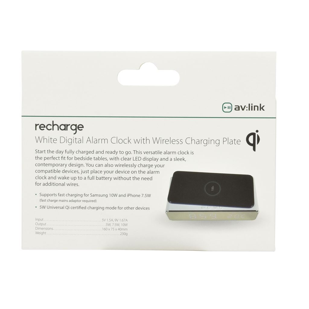 Recharge: Wireless Fast Charging Digital Alarm Clock - White