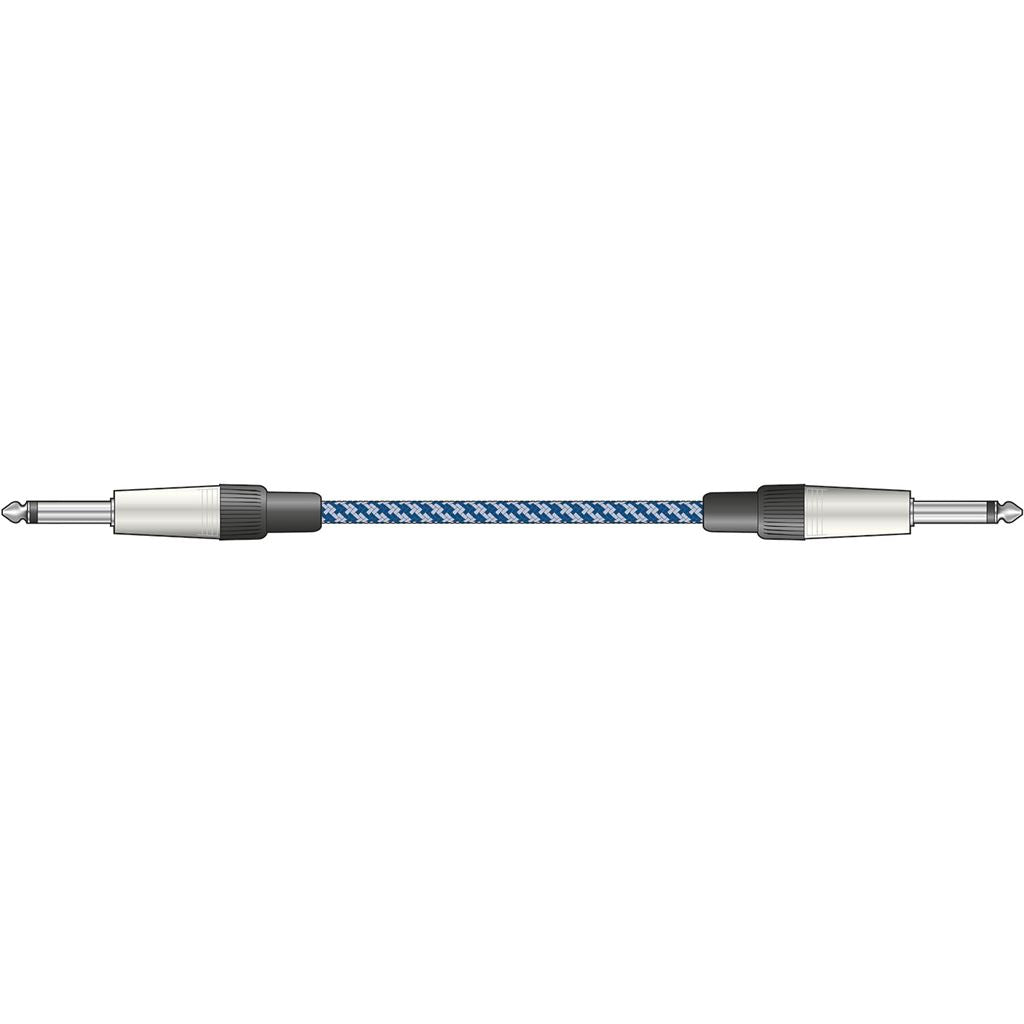 Classic Retro Braided Guitar Leads 6.3mm Mono Jack Plug - 6.3mm Mono Jack Plug - Blue/White