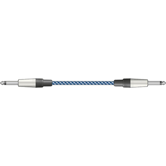 Classic Retro Braided Guitar Leads 6.3mm Mono Jack Plug - 6.3mm Mono Jack Plug - Blue/White