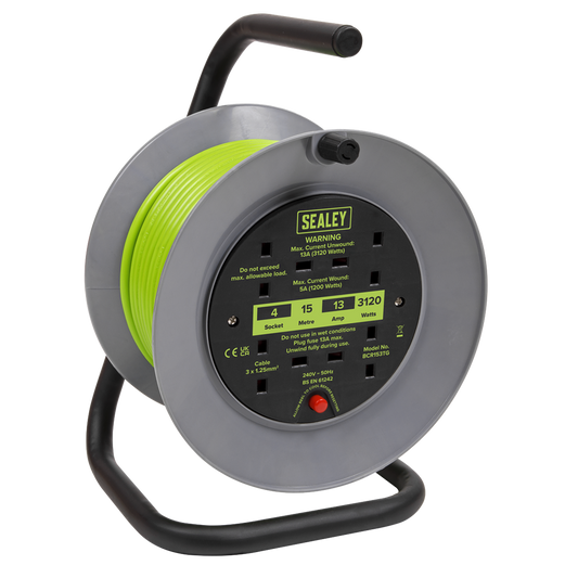 Cable Reel with Thermal Trip 4 x 230V 15m - Green