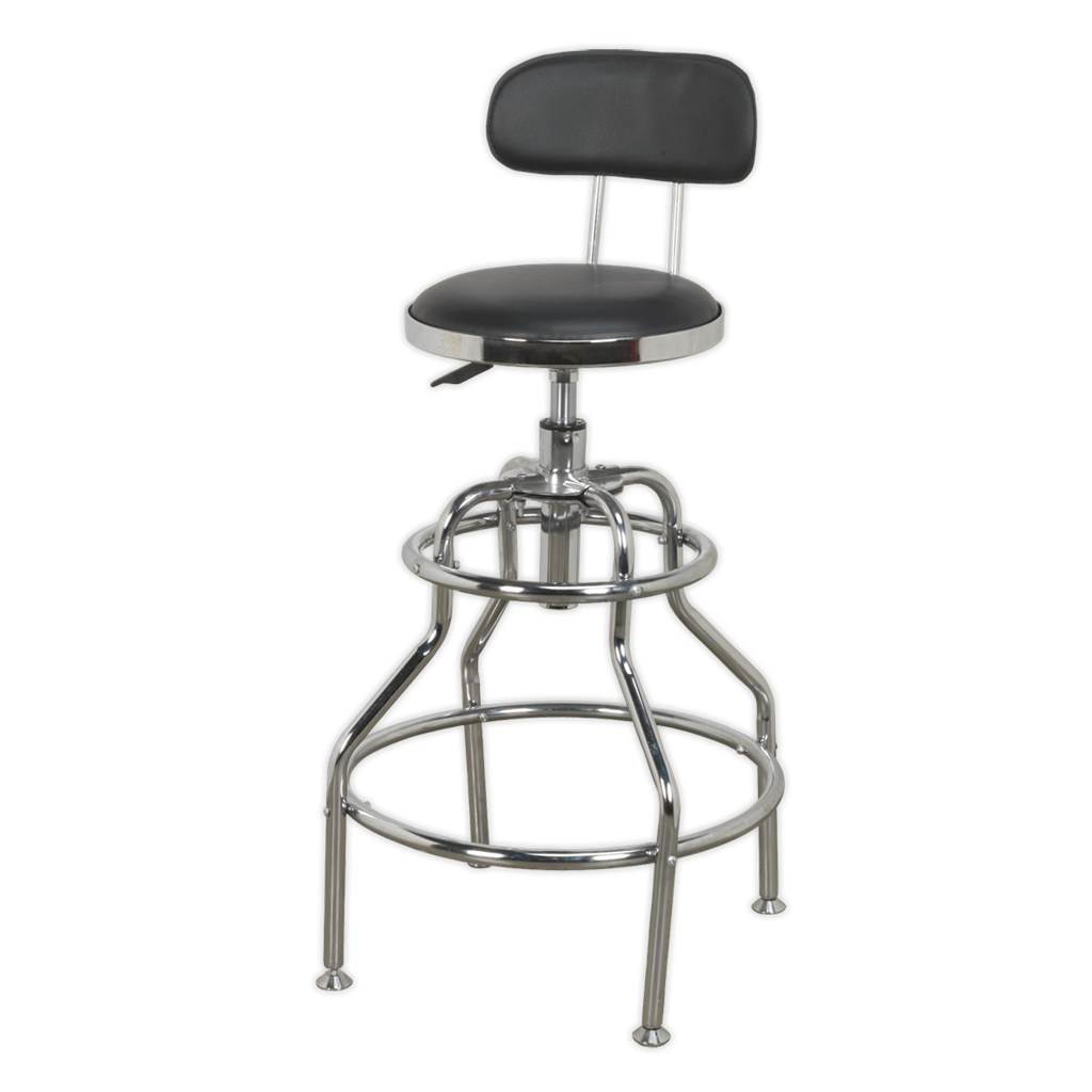 Workshop Stool Pneumatic with Adjustable Height Swivel Seat & Back Rest