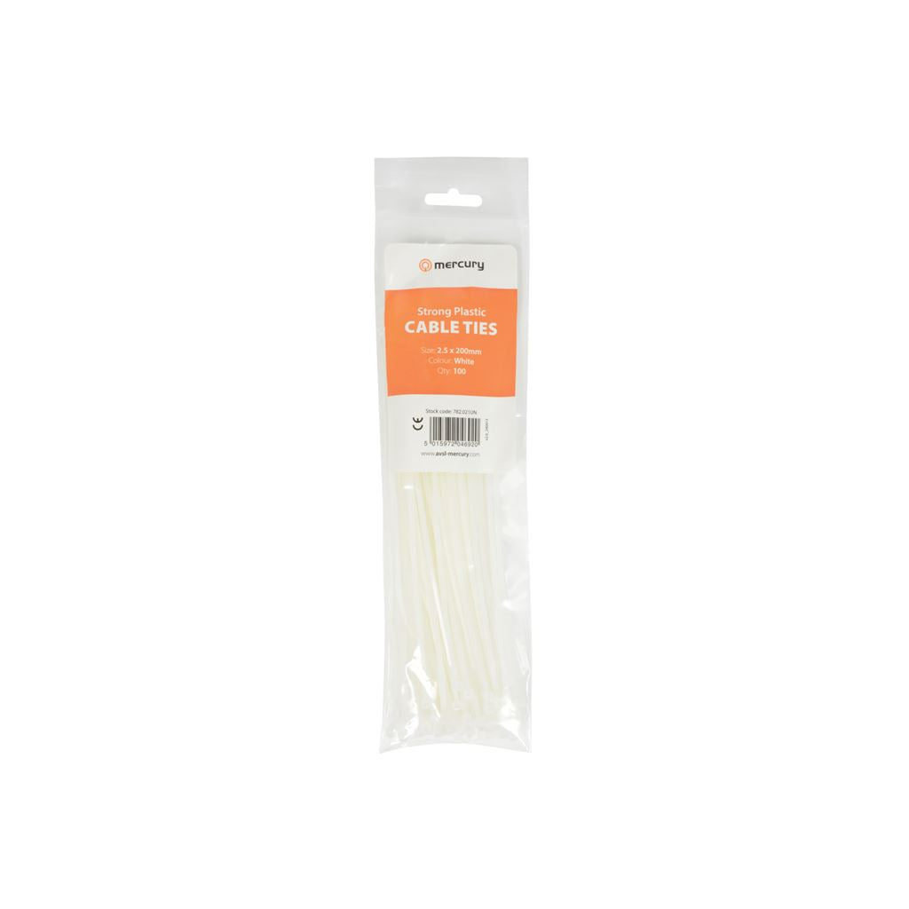 Cable Ties - 100Pcs - CTN25200 2.5 x 200mm, white bag of