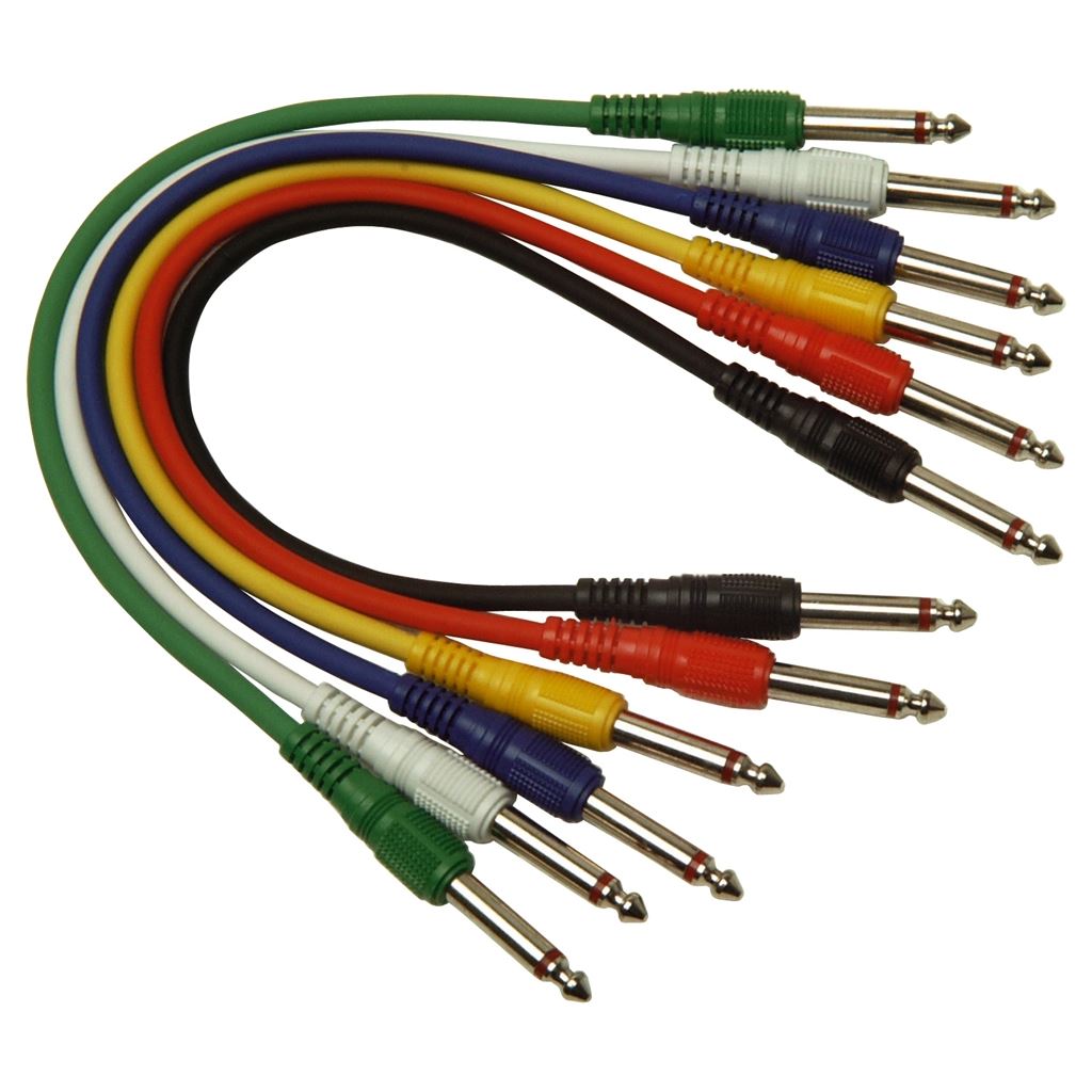 Standard Assorted Coloured 6.35mm Jack Plug to 6.35mm Jack Plug Screened Patch Leads (6)