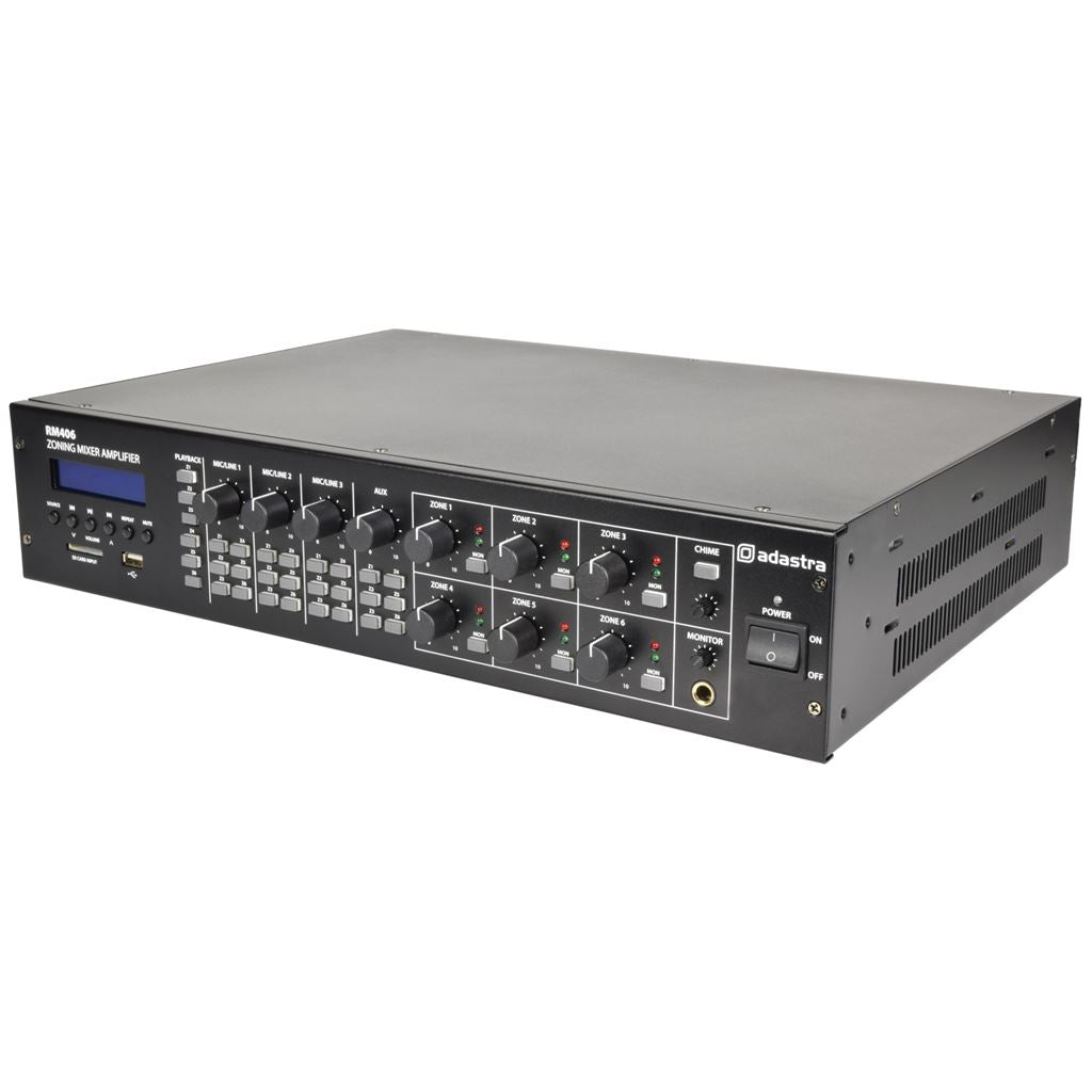 RM406 100V Mixer Amplifier 6 x 40W + USB/SD/FM/Bluetooth - Mixer-Amp USB/SD/FM/BT