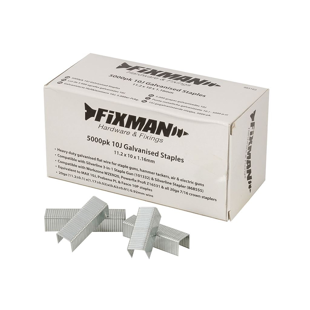 Fixman 10J Galvanised Staples 5000pk - 11.2 x 10 x 1.17mm