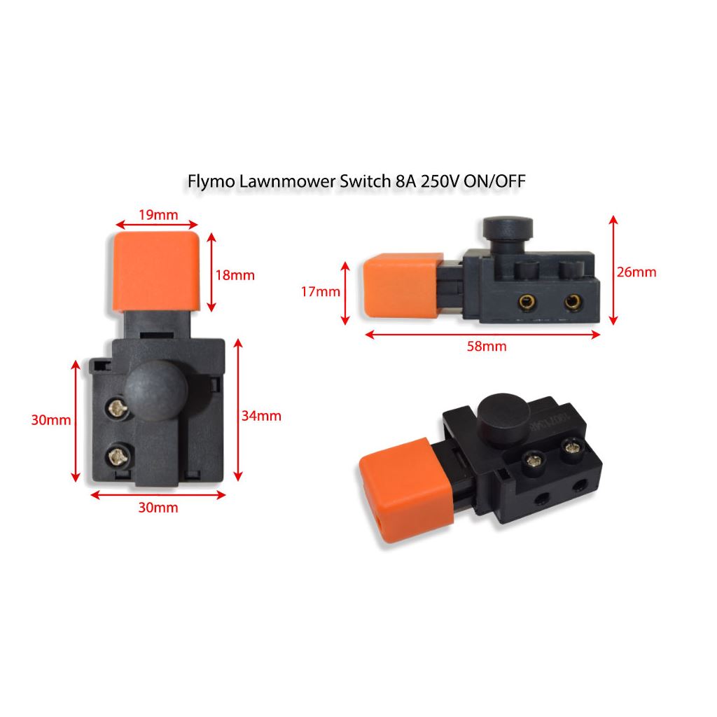 Flymo Lawnmower Switch 8A 250V ON/OFF Orange and Black