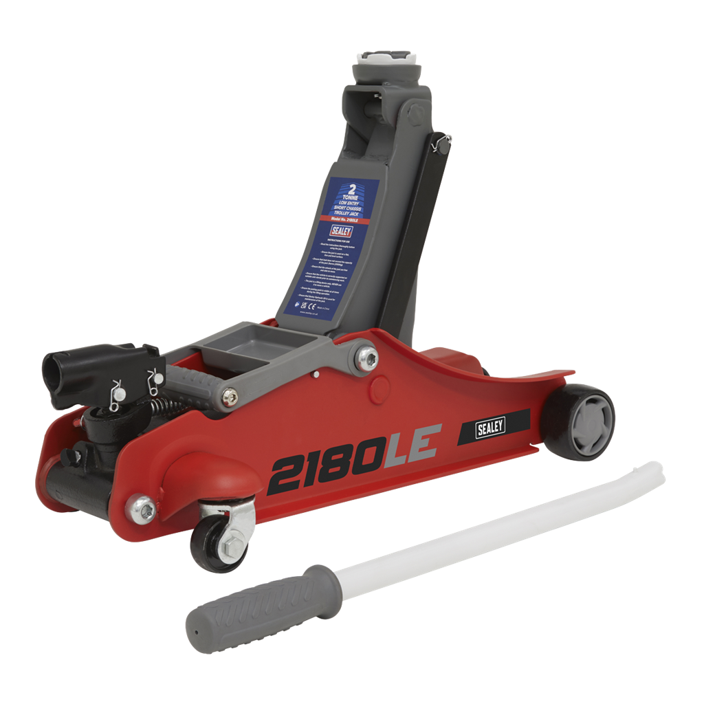 180&#176; Handle Trolley Jack 2 Tonne Low Profile Short Chassis - Red