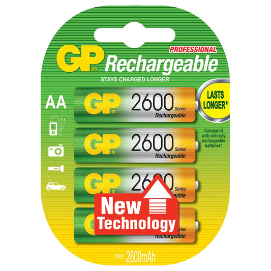 GP Recyko+ NiMH Rechargeable Batteries - 2600 AA (Card of 4)