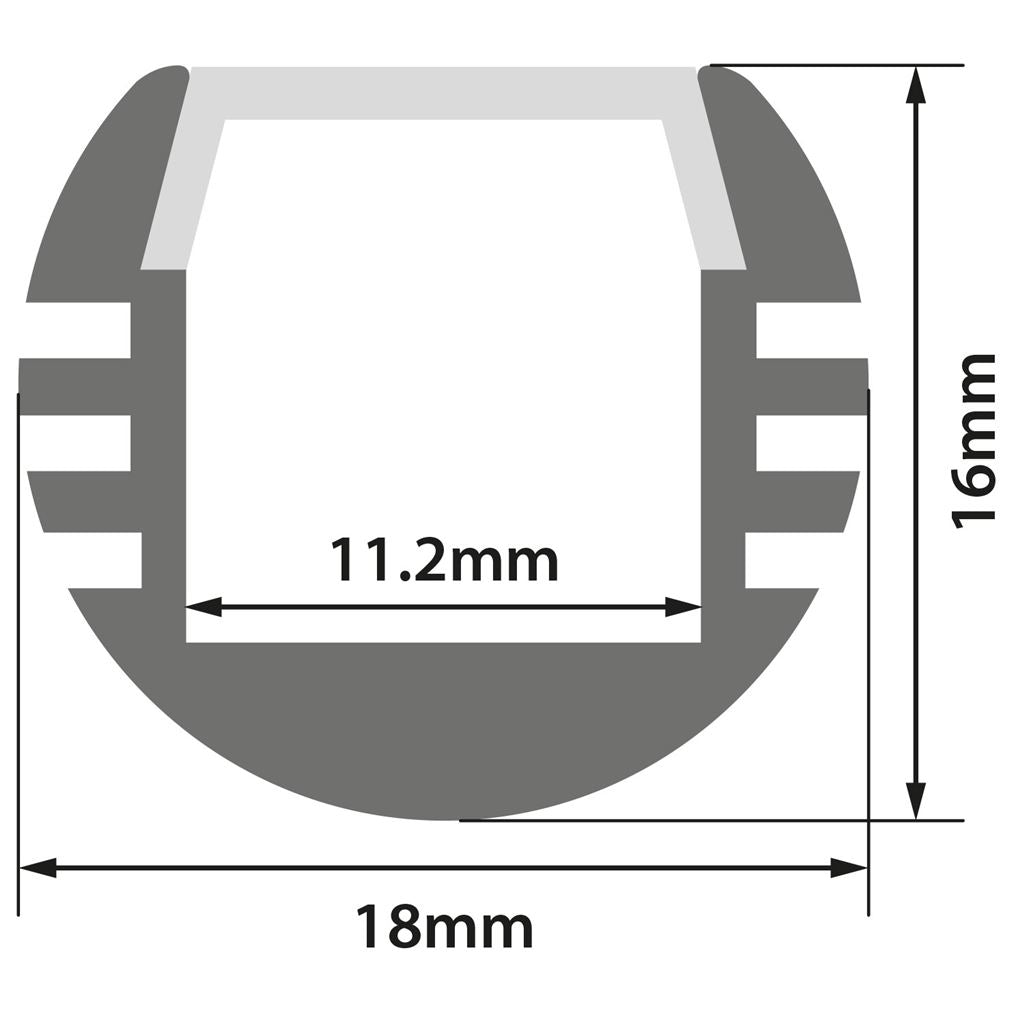 Aluminium LED Tape Profile - Round Section - 2m - AL2-A1816