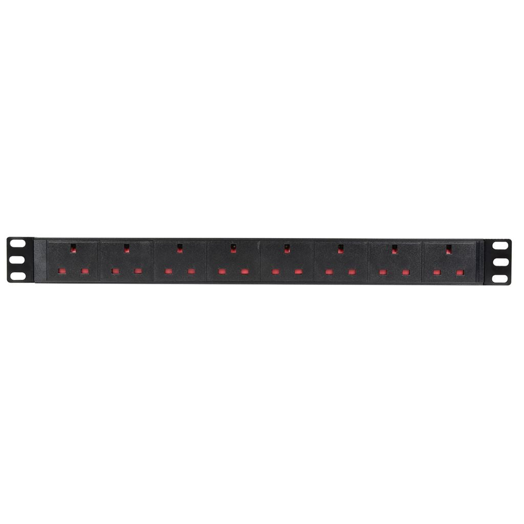 19" Rackmount Power Distribution Units - 1U 8-Gang UK + 1.8m Lead - 1U-PDU-8UK