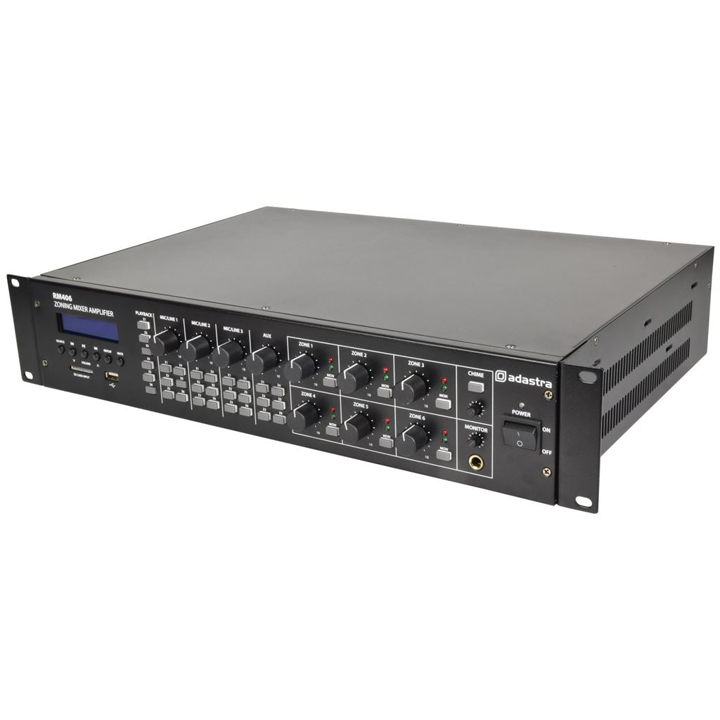 RM406 100V Mixer Amplifier 6 x 40W + USB/SD/FM/Bluetooth - Mixer-Amp USB/SD/FM/BT