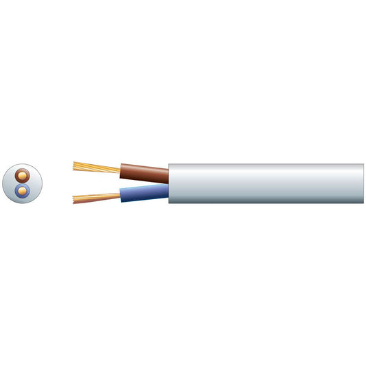 3182Y 2 Core Round PVC, 300/500V, HO5VV-F2, 10A - mains x 32/0.2mm, 10A, 6.4mm&#216;, White, 100m