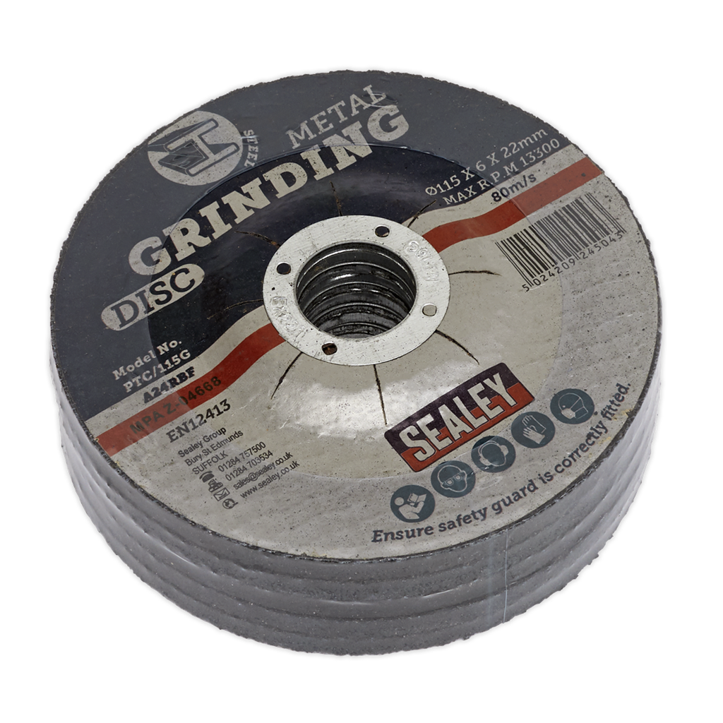 Grinding Disc &#216;115 x 6mm &#216;22mm Bore - Pack of 5