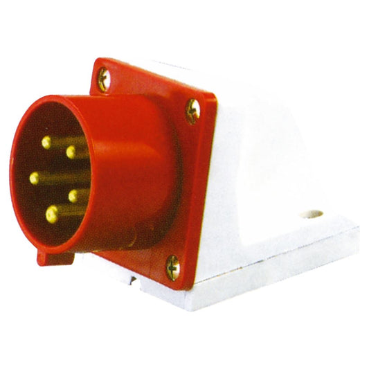 400 V Red 16A 5 Contact High Current Angled Inlet Wall Mount