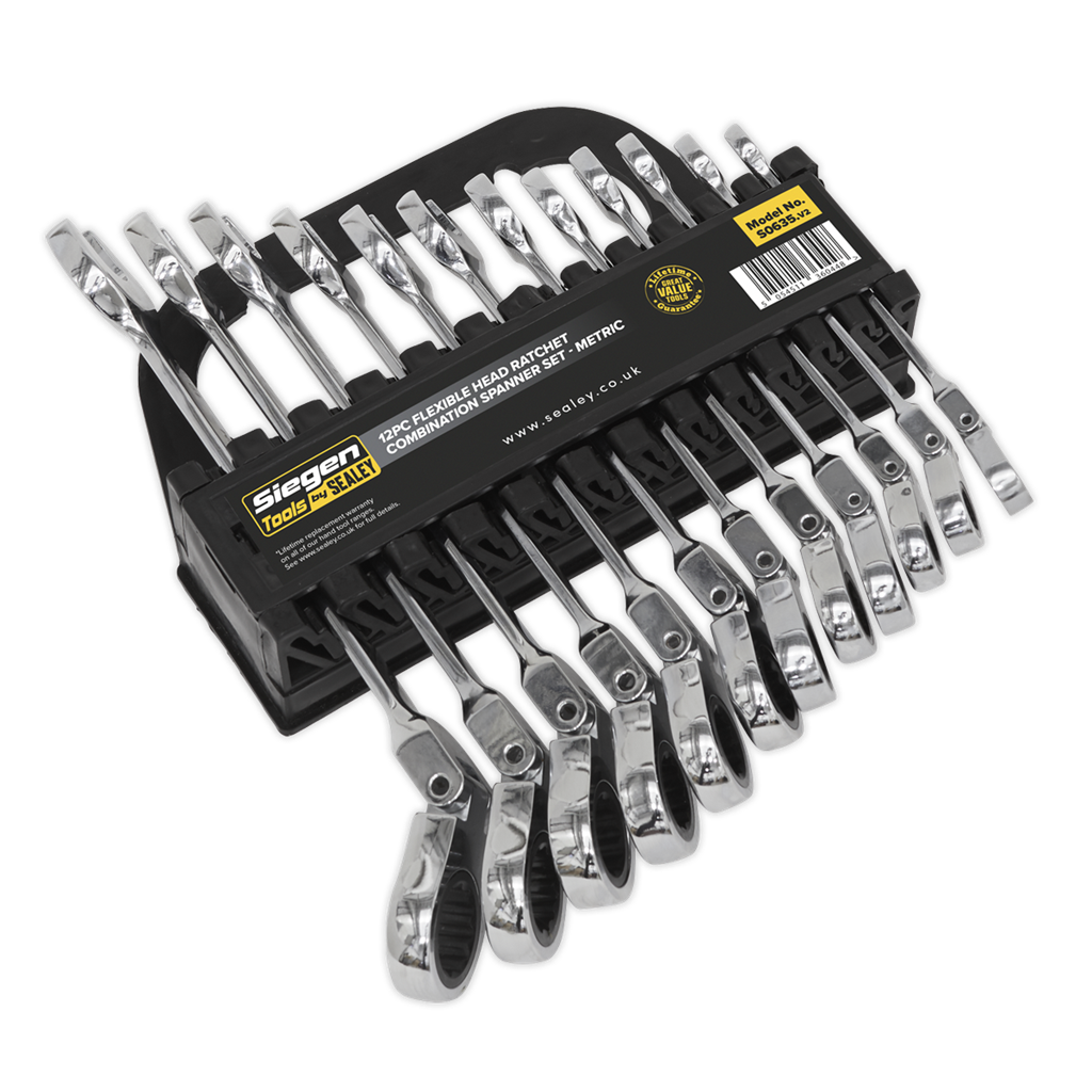 Flexible Head Ratchet Combination Spanner Set 12pc Metric