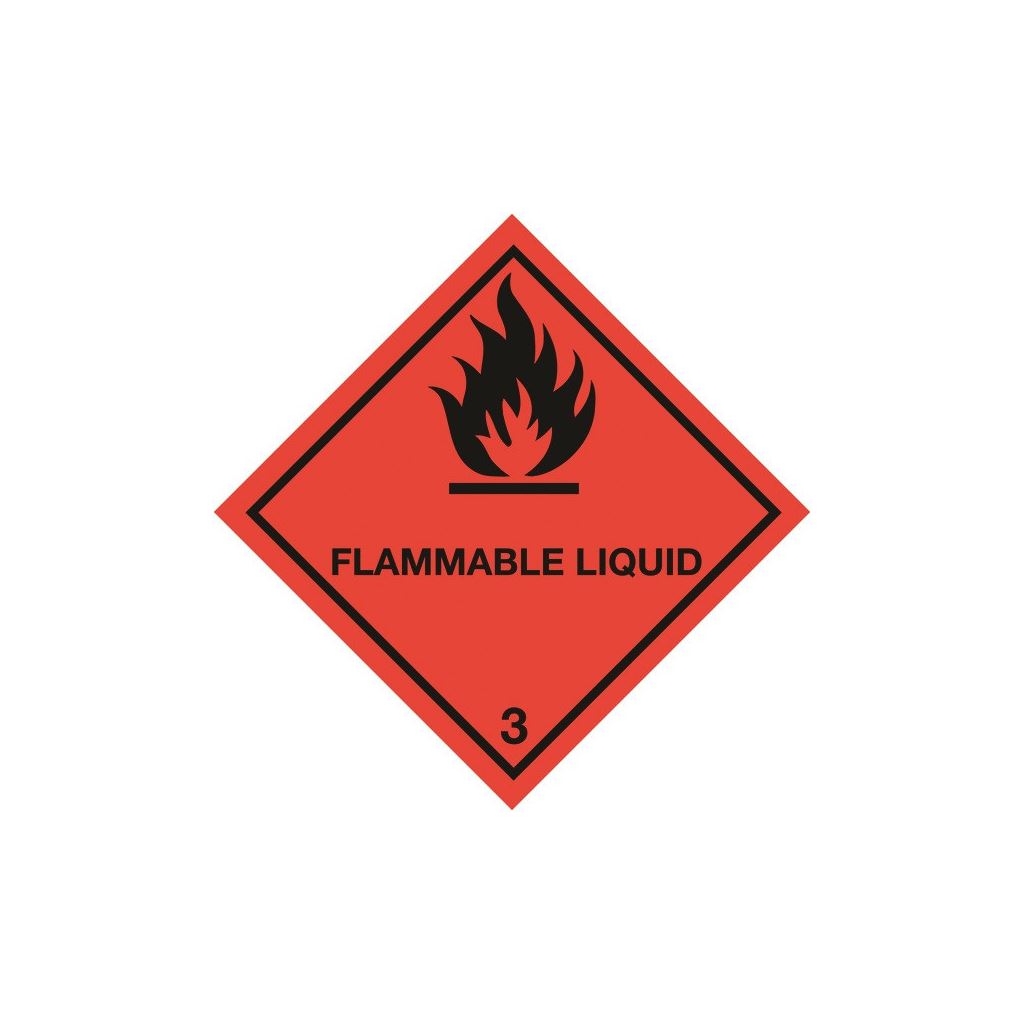 Class 3 Flammable Liquid Warning Diamond - Self Adhesive Vinyl - 100mm x 100mm